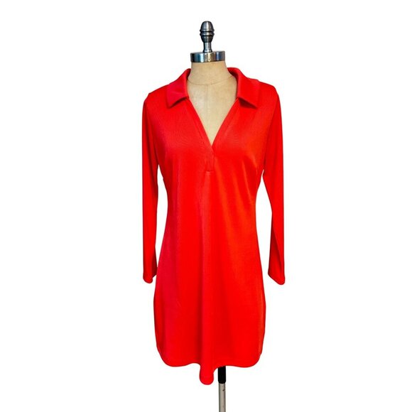 Boston Proper Red Long Sleeve Collared Zip Front Dress Medium NWT - Picture 2 of 5